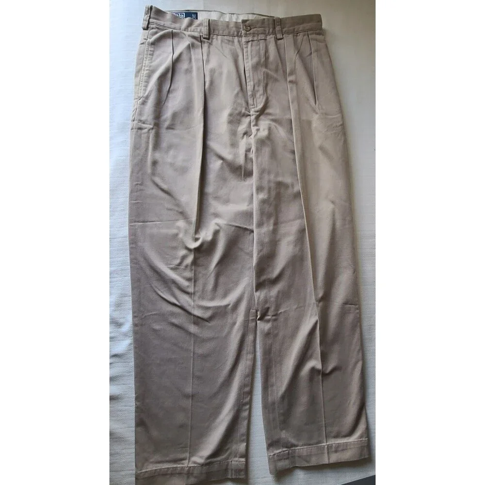 Polo Ralph Lauren Pants Men's 34X30 Beige Chino Classic Pleated Khaki